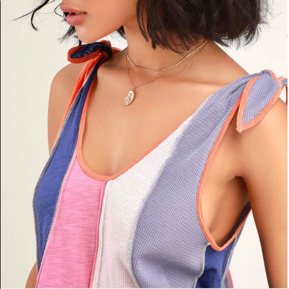 🌺🎉HP🎉🌺 NWT Free People Carousel Stripe Tie Shoulder Top - Picture 4 of 12